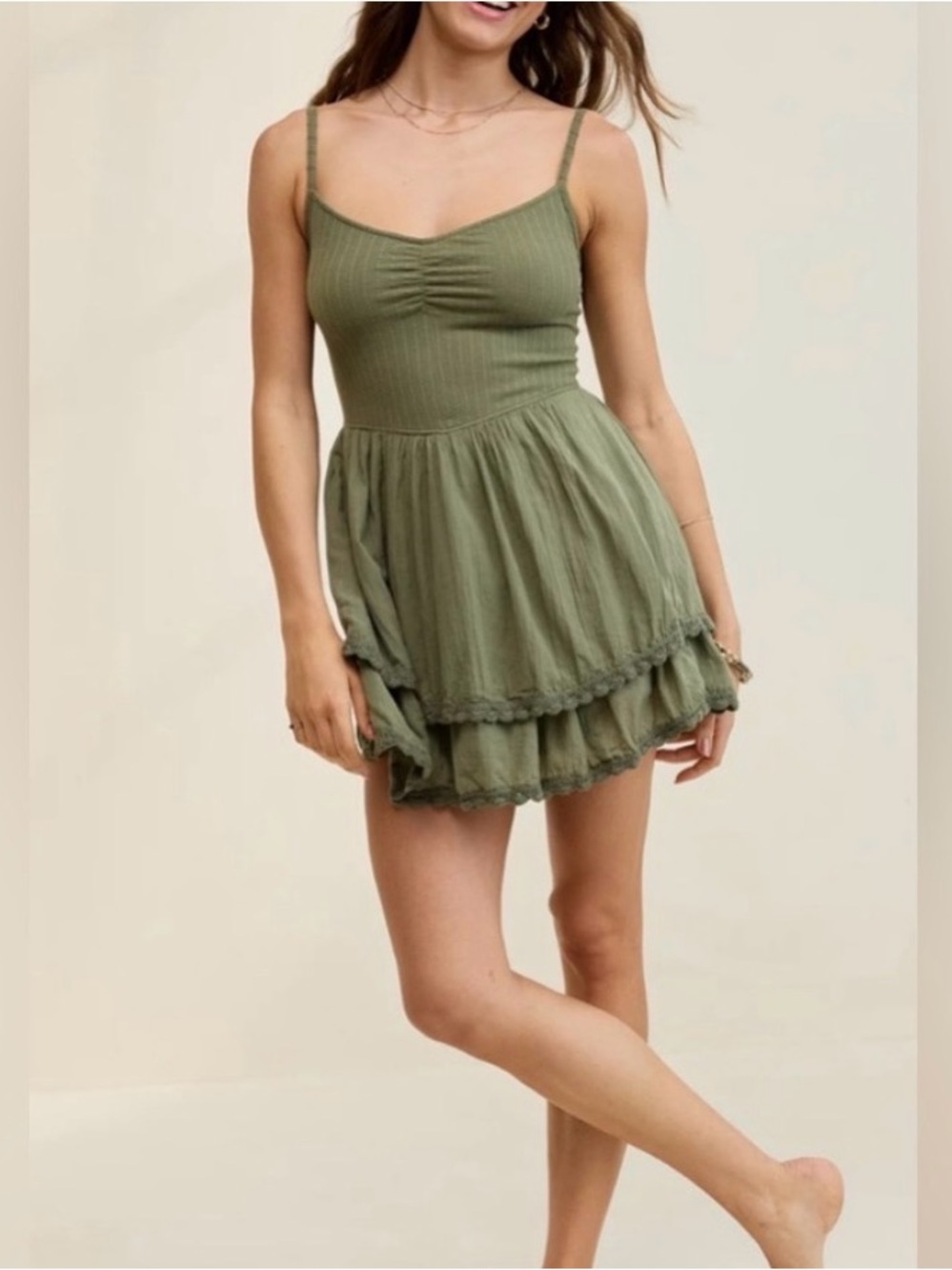 aerie Olive Ribbed Tank Dress